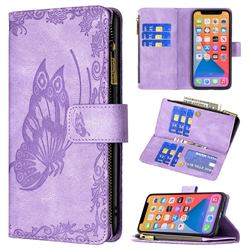 Binfen Color Imprint Vivid Butterfly Buckle Zipper Multi-function Leather Phone Wallet for iPhone 13 Pro (6.1 inch) - Purple