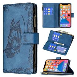Binfen Color Imprint Vivid Butterfly Buckle Zipper Multi-function Leather Phone Wallet for iPhone 13 Pro (6.1 inch) - Blue