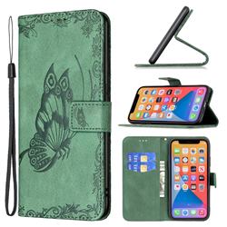 Binfen Color Imprint Vivid Butterfly Leather Wallet Case for iPhone 13 Pro (6.1 inch) - Green