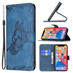 Binfen Color Imprint Vivid Butterfly Leather Wallet Case for iPhone 13 Pro (6.1 inch) - Blue