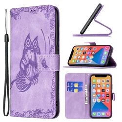 Binfen Color Imprint Vivid Butterfly Leather Wallet Case for iPhone 13 Pro (6.1 inch) - Purple