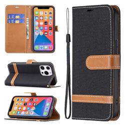 Jeans Cowboy Denim Leather Wallet Case for iPhone 13 Pro (6.1 inch) - Black