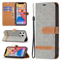 Jeans Cowboy Denim Leather Wallet Case for iPhone 13 Pro (6.1 inch) - Gray