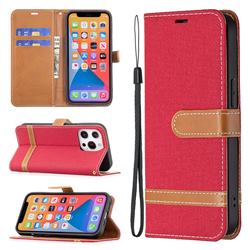 Jeans Cowboy Denim Leather Wallet Case for iPhone 13 Pro (6.1 inch) - Red
