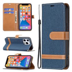 Jeans Cowboy Denim Leather Wallet Case for iPhone 13 Pro (6.1 inch) - Dark Blue
