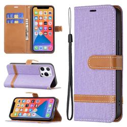 Jeans Cowboy Denim Leather Wallet Case for iPhone 13 Pro (6.1 inch) - Purple