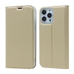 Ultra Slim Card Magnetic Automatic Suction Leather Wallet Case for iPhone 13 Pro (6.1 inch) - Champagne