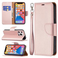 Classic Luxury Litchi Leather Phone Wallet Case for iPhone 13 Pro (6.1 inch) - Golden