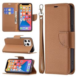 Classic Luxury Litchi Leather Phone Wallet Case for iPhone 13 Pro (6.1 inch) - Brown