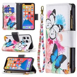 Vivid Flying Butterflies Binfen Color BF03 Retro Zipper Leather Wallet Phone Case for iPhone 13 Pro (6.1 inch)