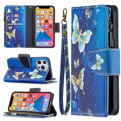 Golden Butterflies Binfen Color BF03 Retro Zipper Leather Wallet Phone Case for iPhone 13 Pro (6.1 inch)