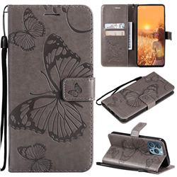 Embossing 3D Butterfly Leather Wallet Case for iPhone 13 Pro (6.1 inch) - Gray