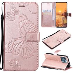Embossing 3D Butterfly Leather Wallet Case for iPhone 13 Pro (6.1 inch) - Rose Gold