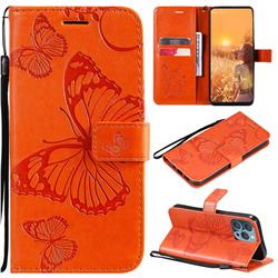 Embossing 3D Butterfly Leather Wallet Case for iPhone 13 Pro (6.1 inch) - Orange