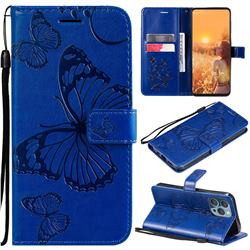 Embossing 3D Butterfly Leather Wallet Case for iPhone 13 Pro (6.1 inch) - Blue
