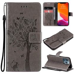 Embossing Butterfly Tree Leather Wallet Case for iPhone 13 Pro (6.1 inch) - Grey