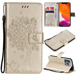 Embossing Butterfly Tree Leather Wallet Case for iPhone 13 Pro (6.1 inch) - Champagne