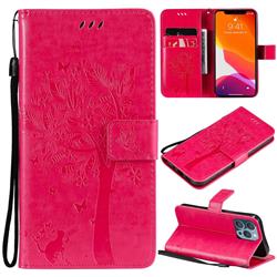 Embossing Butterfly Tree Leather Wallet Case for iPhone 13 Pro (6.1 inch) - Rose