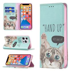 Hand Up Cat Slim Magnetic Attraction Wallet Flip Cover for iPhone 13 Pro (6.1 inch)