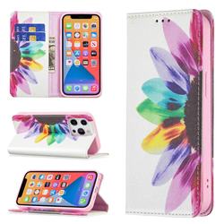 Sun Flower Slim Magnetic Attraction Wallet Flip Cover for iPhone 13 Pro (6.1 inch)