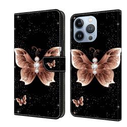 Black Diamond Butterfly Crystal PU Leather Protective Wallet Case Cover for iPhone 13 Pro (6.1 inch)