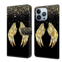 Golden Angel Wings Crystal PU Leather Protective Wallet Case Cover for iPhone 13 Pro (6.1 inch)
