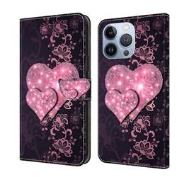 Lace Heart Crystal PU Leather Protective Wallet Case Cover for iPhone 13 Pro (6.1 inch)