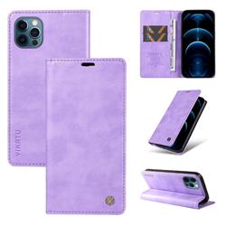 YIKATU Litchi Card Magnetic Automatic Suction Leather Flip Cover for iPhone 13 Pro (6.1 inch) - Purple