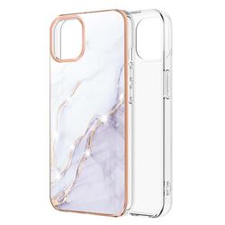 White Dreaming Electroplated Gold Frame 2.0 Thickness Plating Marble IMD Soft Back Cover for iPhone 13 Pro Max (6.7 inch)