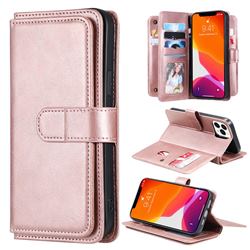 Multi-function Ten Card Slots and Photo Frame PU Leather Wallet Phone Case Cover for iPhone 13 Pro Max (6.7 inch) - Rose Gold