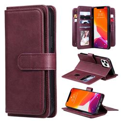 Multi-function Ten Card Slots and Photo Frame PU Leather Wallet Phone Case Cover for iPhone 13 Pro Max (6.7 inch) - Claret