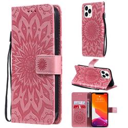 Embossing Sunflower Leather Wallet Case for iPhone 13 Pro Max (6.7 inch) - Pink