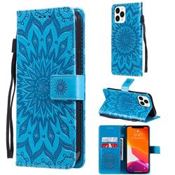 Embossing Sunflower Leather Wallet Case for iPhone 13 Pro Max (6.7 inch) - Blue
