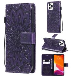 Embossing Sunflower Leather Wallet Case for iPhone 13 Pro Max (6.7 inch) - Purple