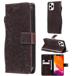Embossing Sunflower Leather Wallet Case for iPhone 13 Pro Max (6.7 inch) - Brown