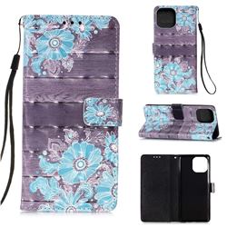 Blue Flower 3D Painted Leather Wallet Case for iPhone 13 Pro Max (6.7 inch)