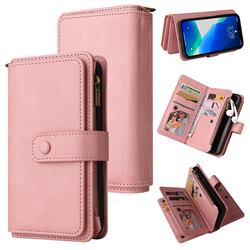 Luxury Multi-functional Zipper Wallet Leather Phone Case Cover for iPhone 13 Pro Max (6.7 inch) - Pink