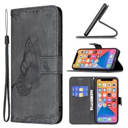 Binfen Color Imprint Vivid Butterfly Leather Wallet Case for iPhone 13 Pro Max (6.7 inch) - Black