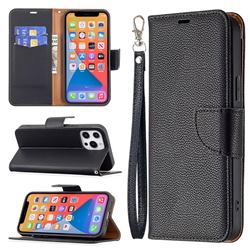 Classic Luxury Litchi Leather Phone Wallet Case for iPhone 13 Pro Max (6.7 inch) - Black