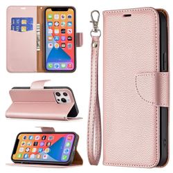 Classic Luxury Litchi Leather Phone Wallet Case for iPhone 13 Pro Max (6.7 inch) - Golden