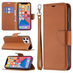 Classic Luxury Litchi Leather Phone Wallet Case for iPhone 13 Pro Max (6.7 inch) - Brown