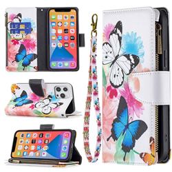 Vivid Flying Butterflies Binfen Color BF03 Retro Zipper Leather Wallet Phone Case for iPhone 13 Pro Max (6.7 inch)