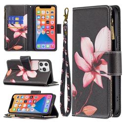 Lotus Flower Binfen Color BF03 Retro Zipper Leather Wallet Phone Case for iPhone 13 Pro Max (6.7 inch)