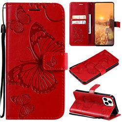 Embossing 3D Butterfly Leather Wallet Case for iPhone 13 Pro Max (6.7 inch) - Red