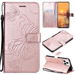 Embossing 3D Butterfly Leather Wallet Case for iPhone 13 Pro Max (6.7 inch) - Rose Gold