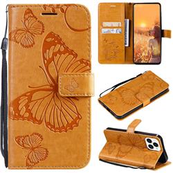 Embossing 3D Butterfly Leather Wallet Case for iPhone 13 Pro Max (6.7 inch) - Yellow
