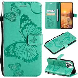 Embossing 3D Butterfly Leather Wallet Case for iPhone 13 Pro Max (6.7 inch) - Green