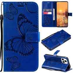 Embossing 3D Butterfly Leather Wallet Case for iPhone 13 Pro Max (6.7 inch) - Blue