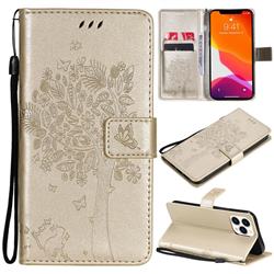 Embossing Butterfly Tree Leather Wallet Case for iPhone 13 Pro Max (6.7 inch) - Champagne