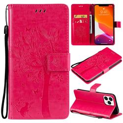Embossing Butterfly Tree Leather Wallet Case for iPhone 13 Pro Max (6.7 inch) - Rose